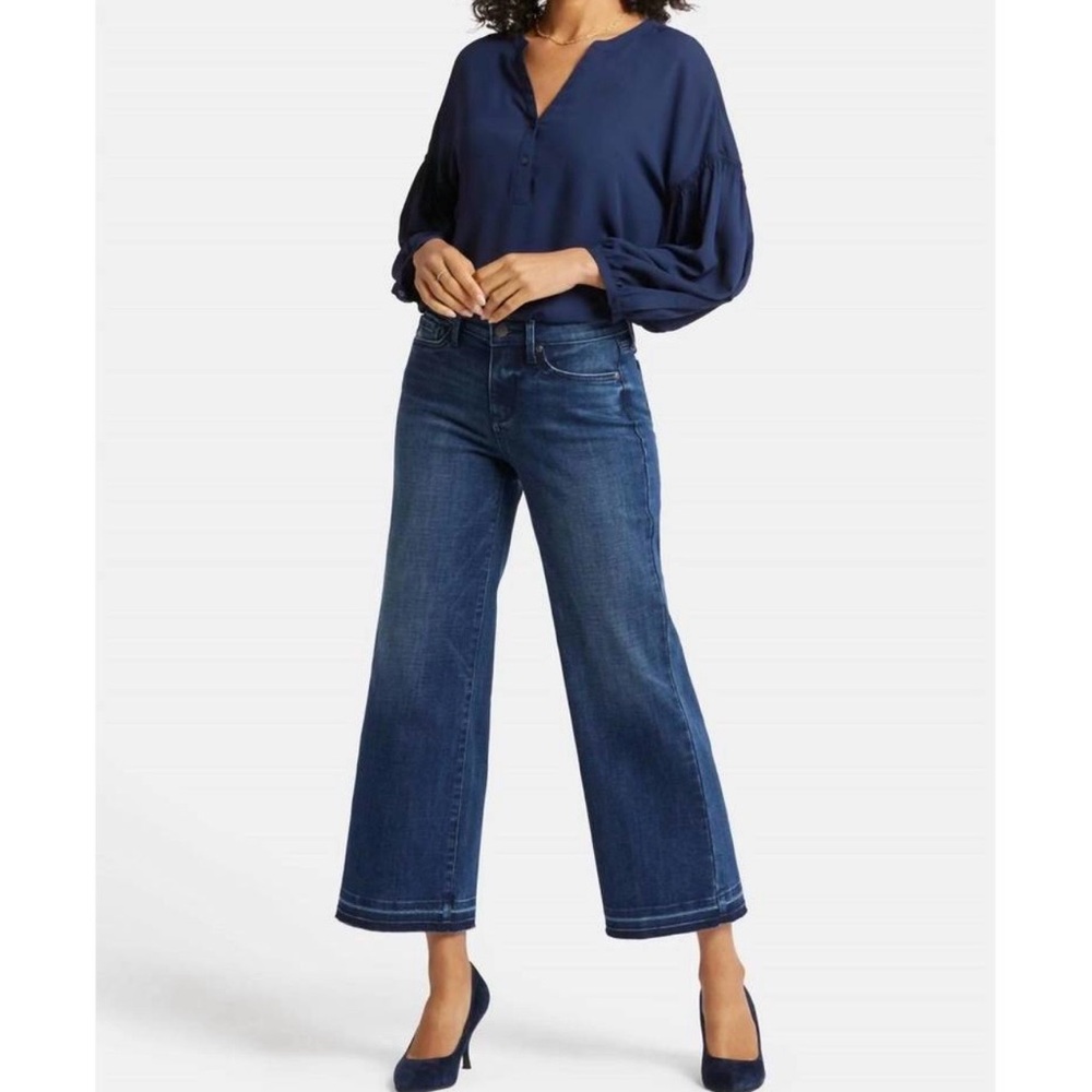 NYDJ Teresa Wide Leg Ankle Jeans Moonlight Wash Size 8 Deep Hem Stretch Denim